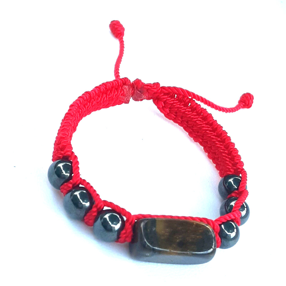 Protection Bracelets Tiger's Eye with Hematite on red string