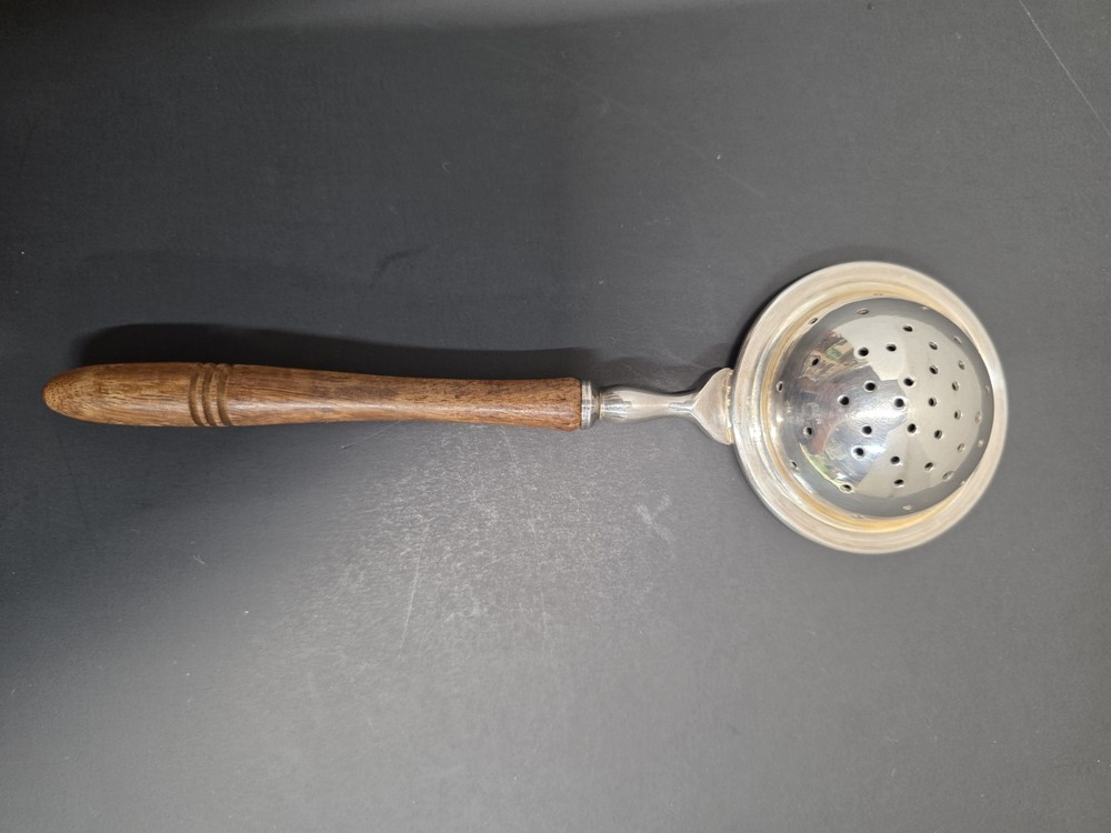 Silver Tea Strainer Spoon With Wooden Handle
