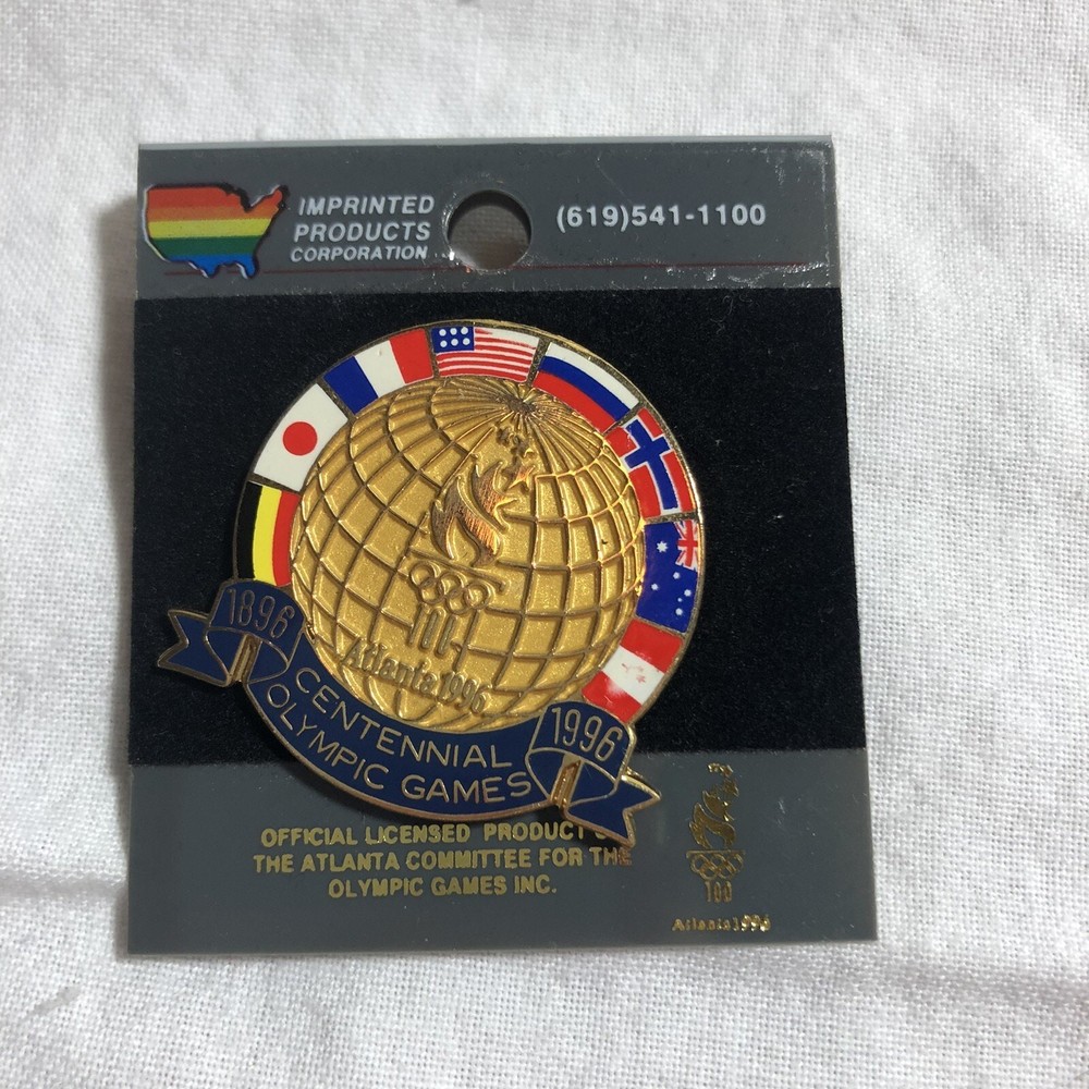 1996 Centennial Olympics gold globe flag border official pin