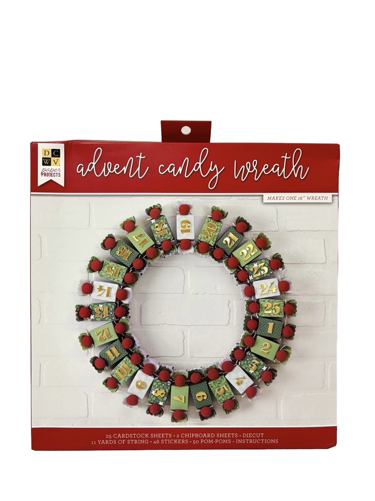 DCWV Paper Projects Advent Candy Wreath Kit - Makes One 16” Wreath - NEW