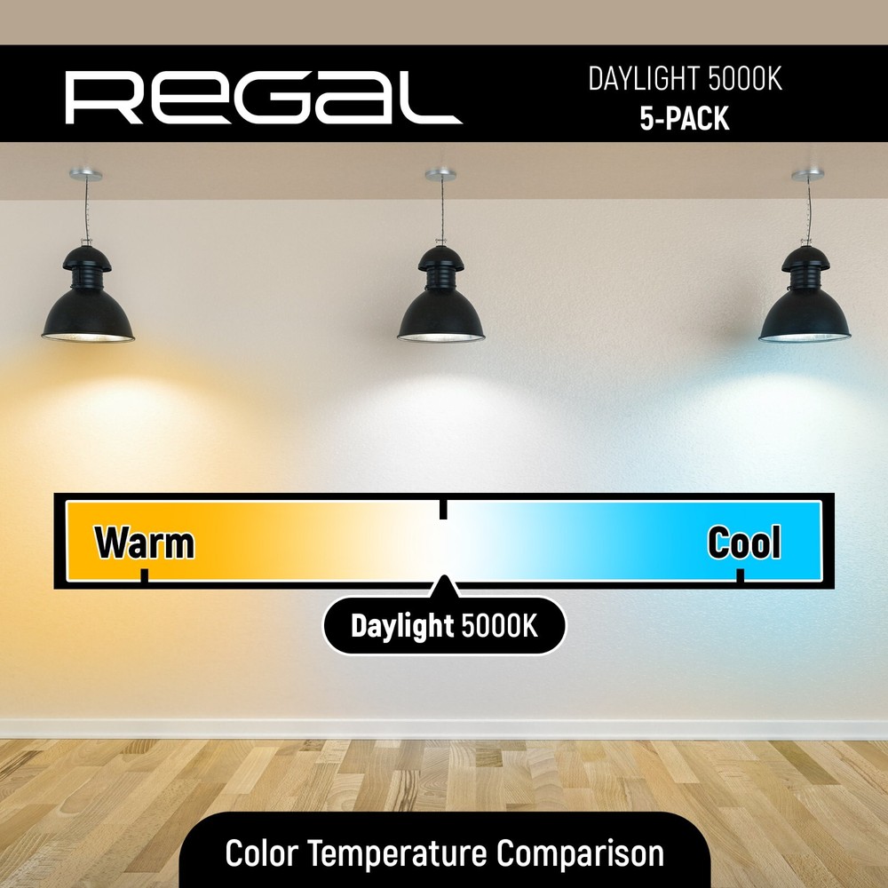 5 Pack Regal LED A19, E26 Light Bulbs Daylight 9W (60W Equivalent) 800 Lumens
