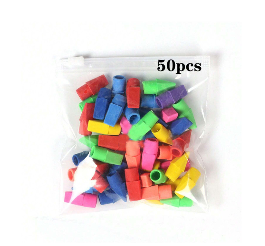 50 pcs Colored Pencil Top Erasers Cap Erasers for School & Office Use