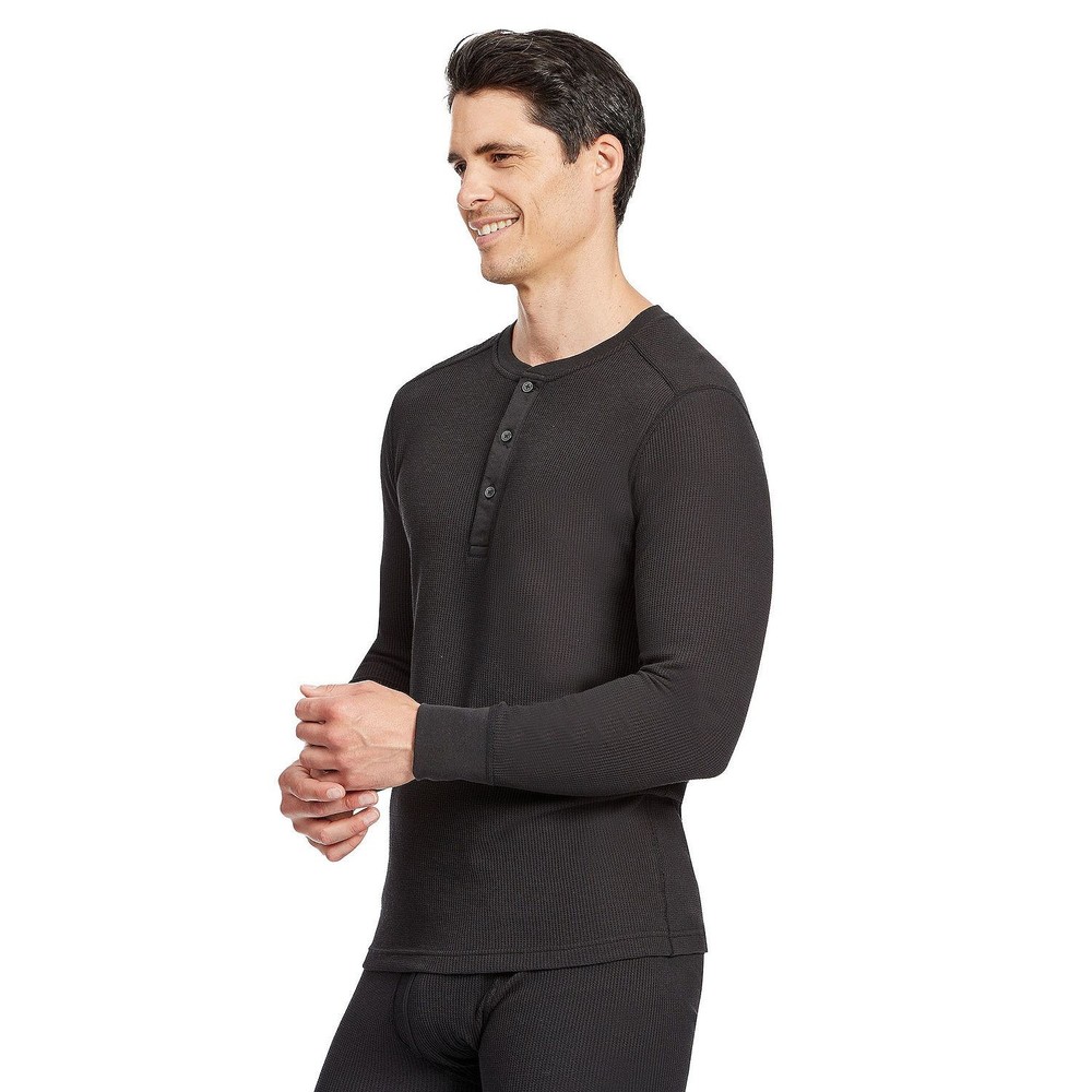 Men's Eddie Bauer Midweight Waffle Henley, Black. Medium