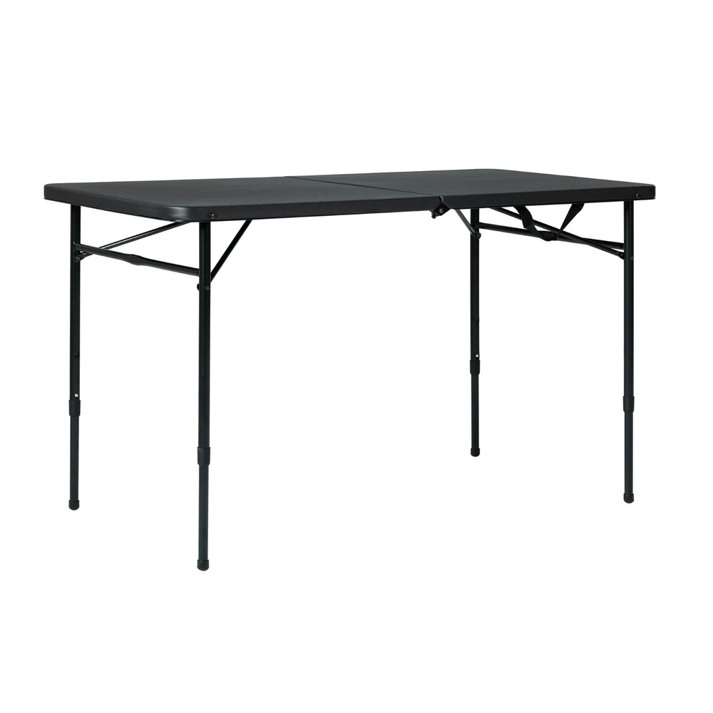 Mainstays 4 Foot Fold-in-Half Adjustable Folding Table, Rich Black, New.