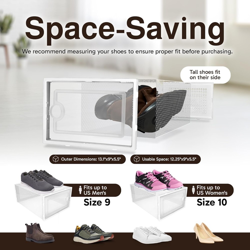 Reli. Shoe Boxes (14 Pack) | Clear Shoe Storage Boxes Stackable and Compact | Li
