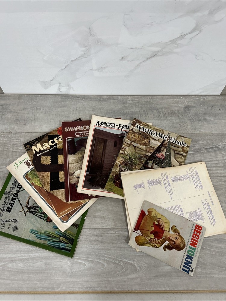 Vintage Macrame Magic, + Begin to Knit Lot Of 7 E-3