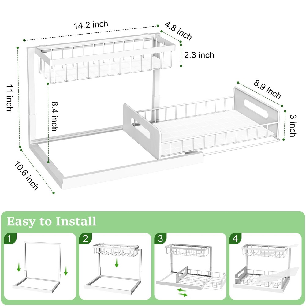 REALINN Under Sink Organizer, Pull Out Cabinet Organizer 2 Tier 2 Pack, White