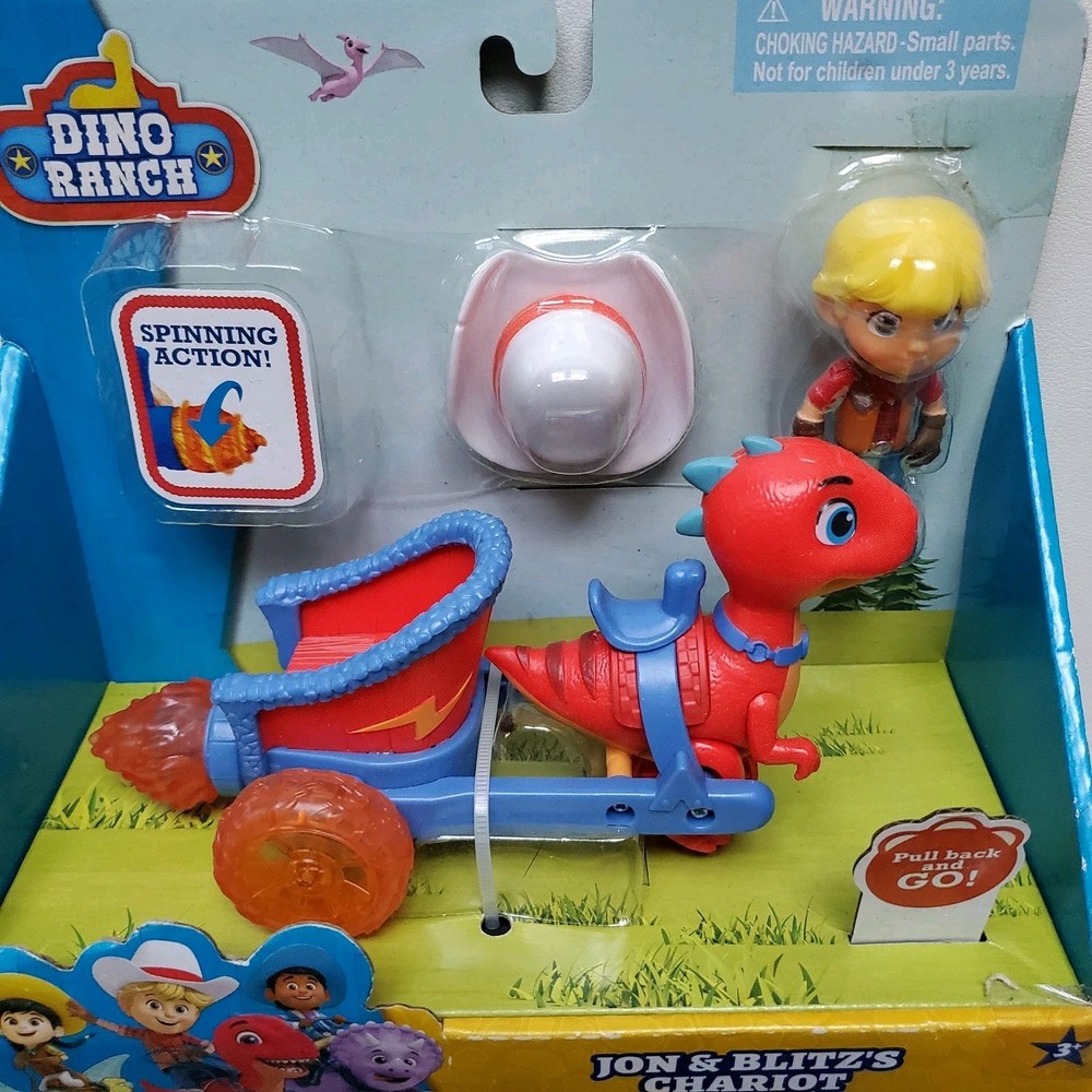 🦖 Dino Ranch – Jon & Blitz’s Chariot 🚜 Pull-Back & Go Action Figure Set