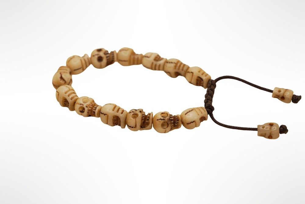 HandCarved Yak Bone Skull Adjustable Bracelet