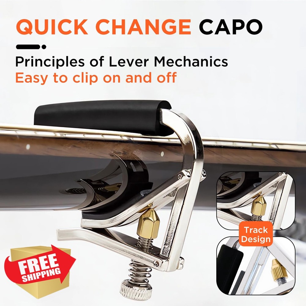 LORITED Guitar Capo Silver Clip-On Tuner 6 String