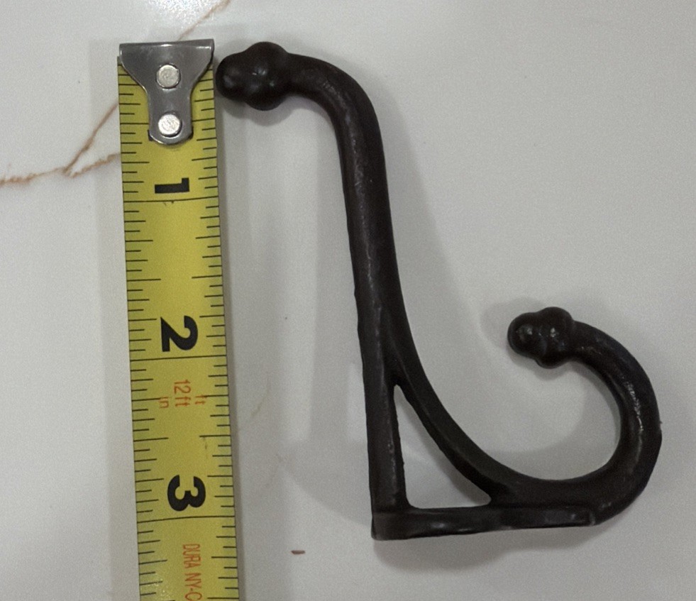 Single Cast Iron Double Hook Acorn Tips Coat Hat Salvaged Hardware 3”