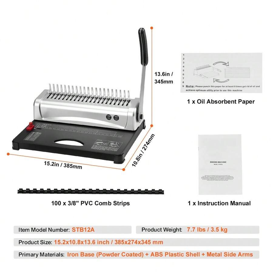 Comb binding machine, 21-hole binding, can bind 450 sheets of paper.