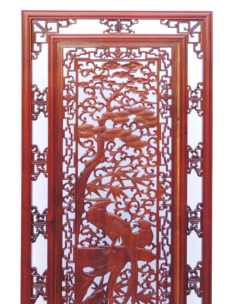 Chinese Oriental Rectangular Vertical Birds Wood Wall Panel cs1362-2