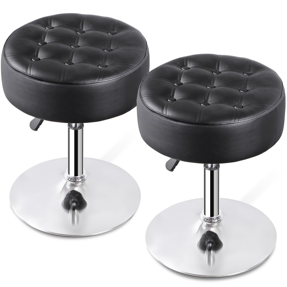 2 PCS Adjustable Vanity Stool 253 Lbs Capacity Ottoman Makeup Stool Chair Black