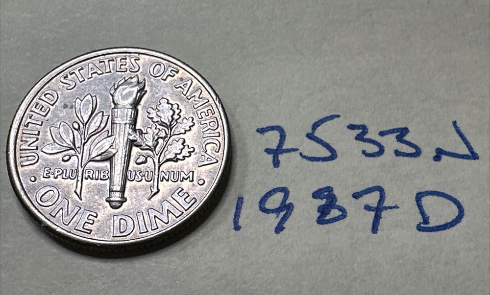 1987 D Roosevelt dime 10C 7533N