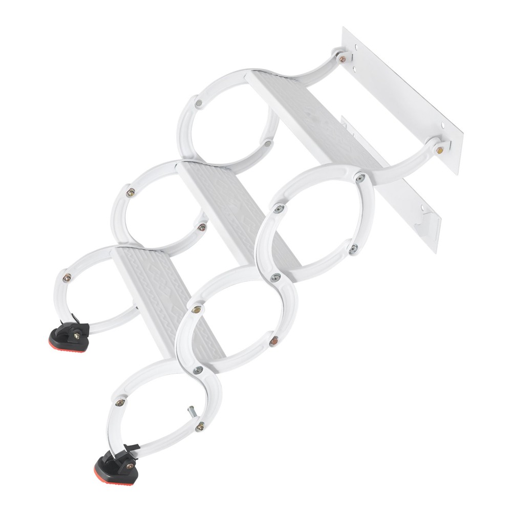 3 Steps Wall Mounted Retractable Ladder Pull Down Telescoping Step Ladder White
