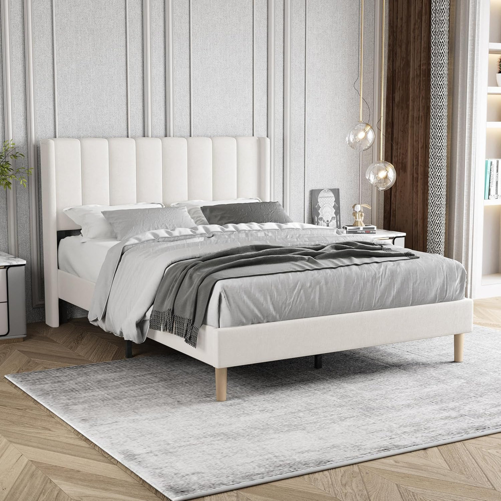 Zoophyter Upholstered Platform Bed Frame Full Size with Headboard,Strong Wooden