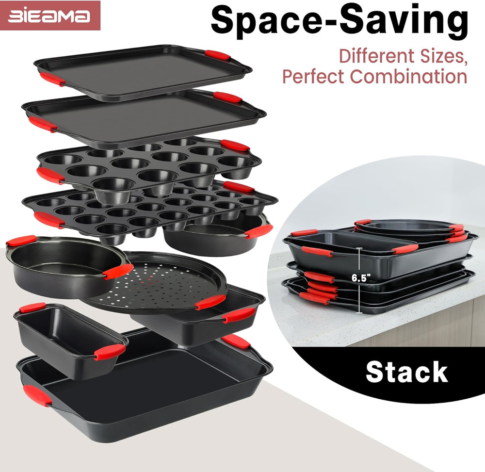 13-Piece Baking Pans Sets, Nonstick Bakeware Sets, Bpa-Free Carbon Steel Stackab