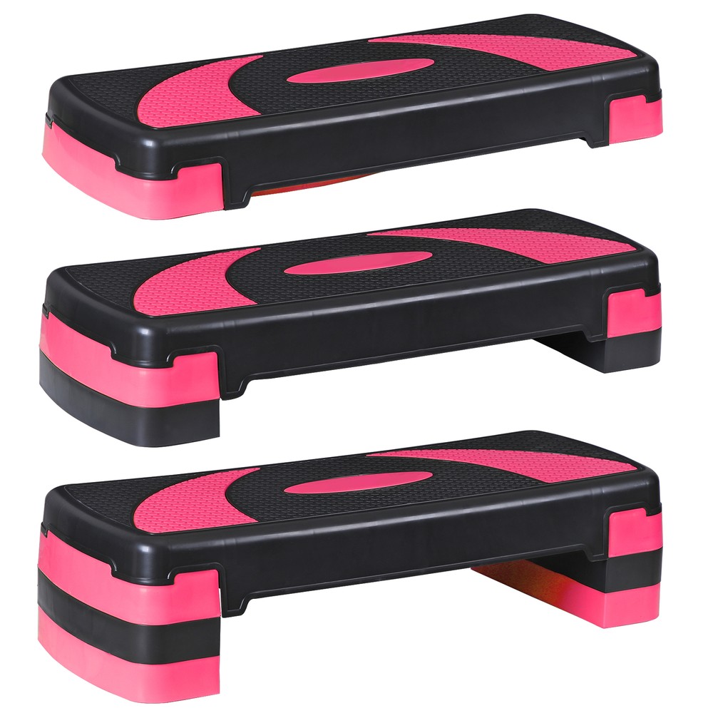 30" Aerobic Step Platform Workout Exercise Stepper w/Risers Adjust 4"-6"-8" Pink