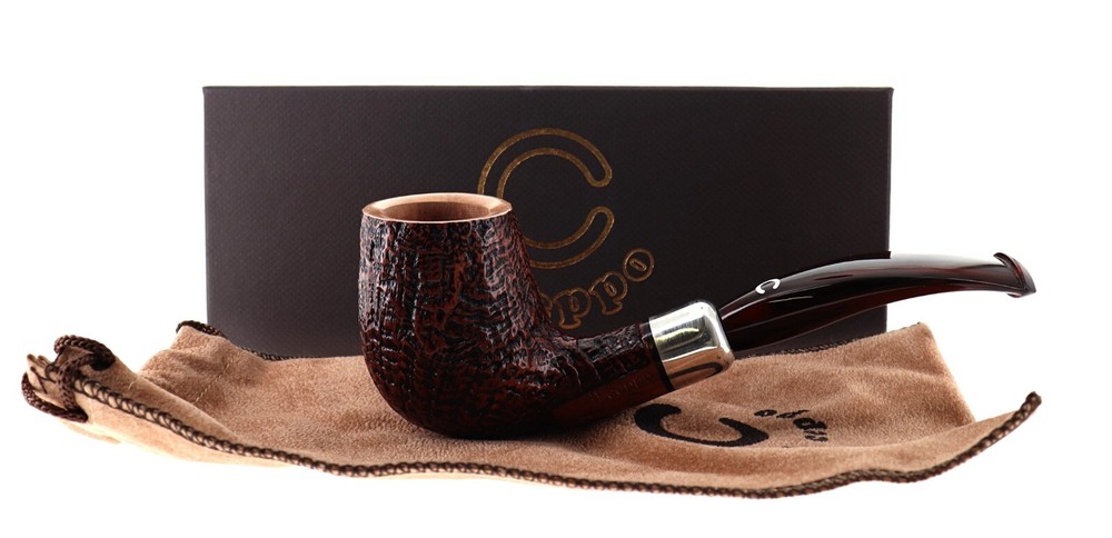 Pipe Il Ceppo GRUPPO 1 brown smooth shape billiard semicurved silver ring
