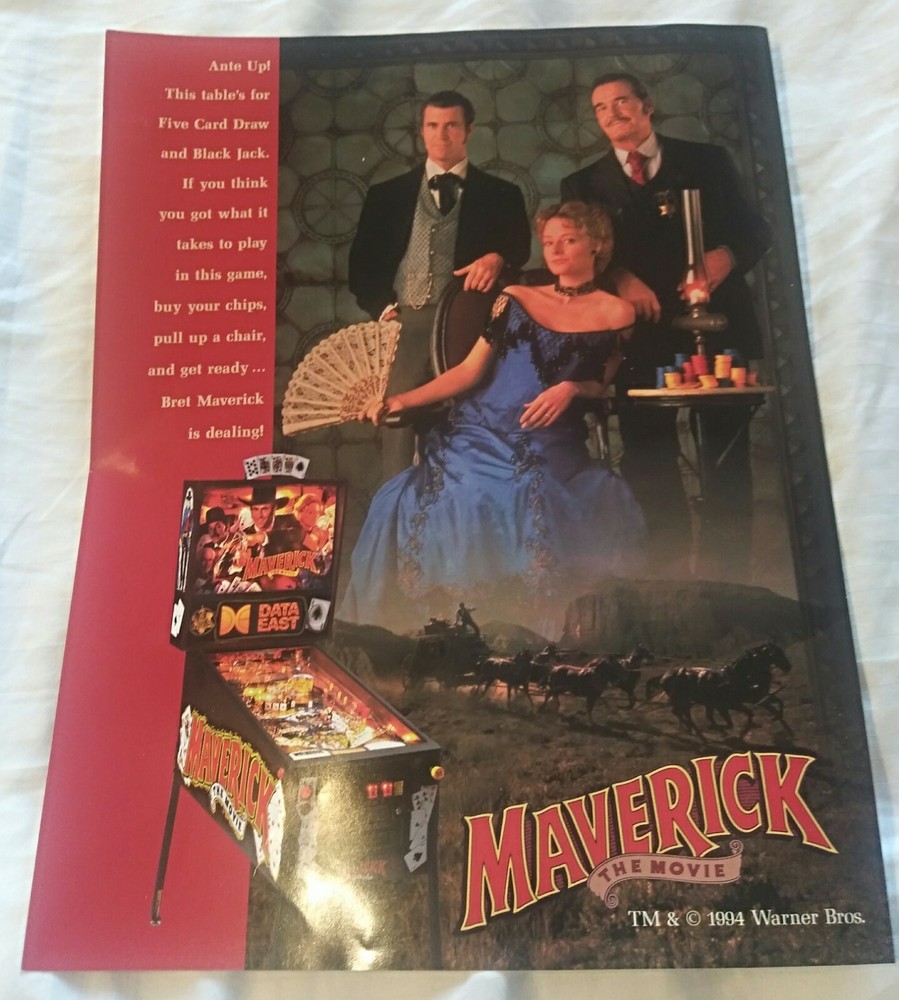 Maverick Original Pinball Advertising Flyer NOS 1994 Nice!