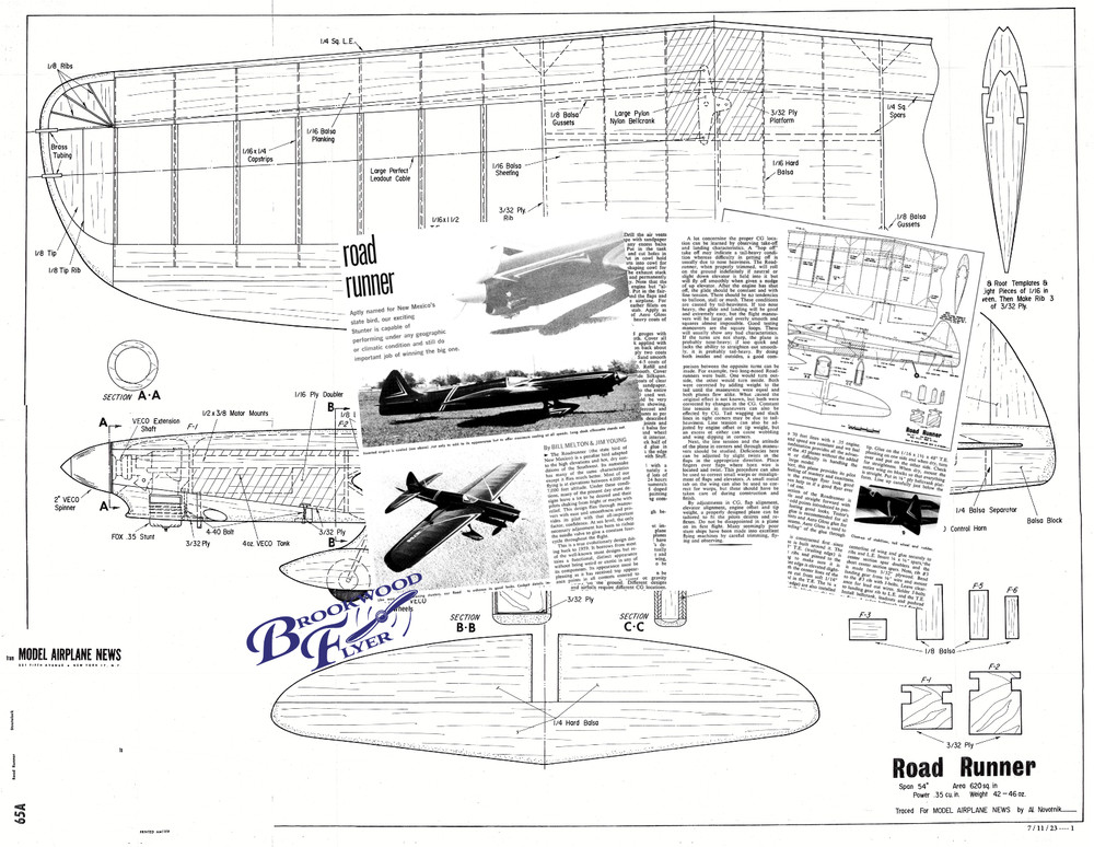 ROAD RUNNER PLAN + BUILDING ARTICLE to build 54in UC Stunt Model