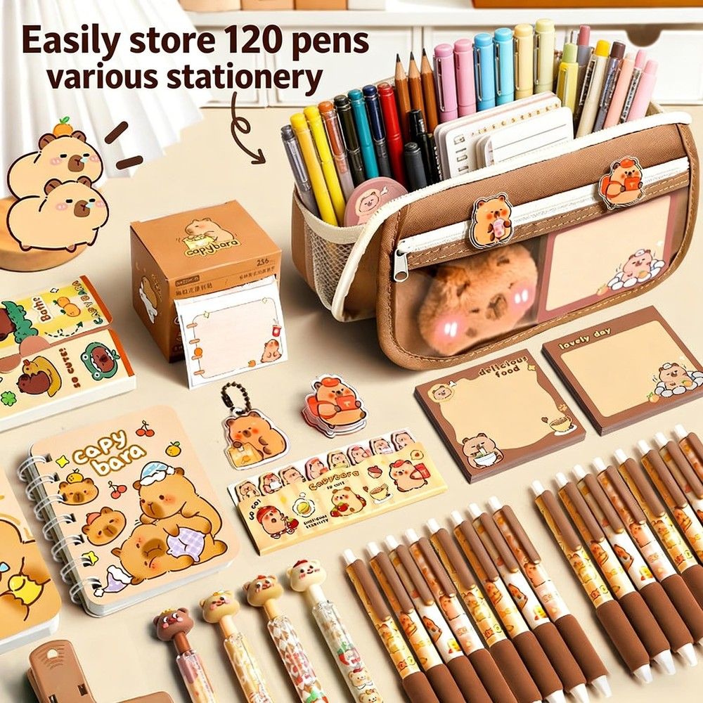 Cute Capybara Pencil Case, Kawaii Pouch Large Capacity Multi-layers, White