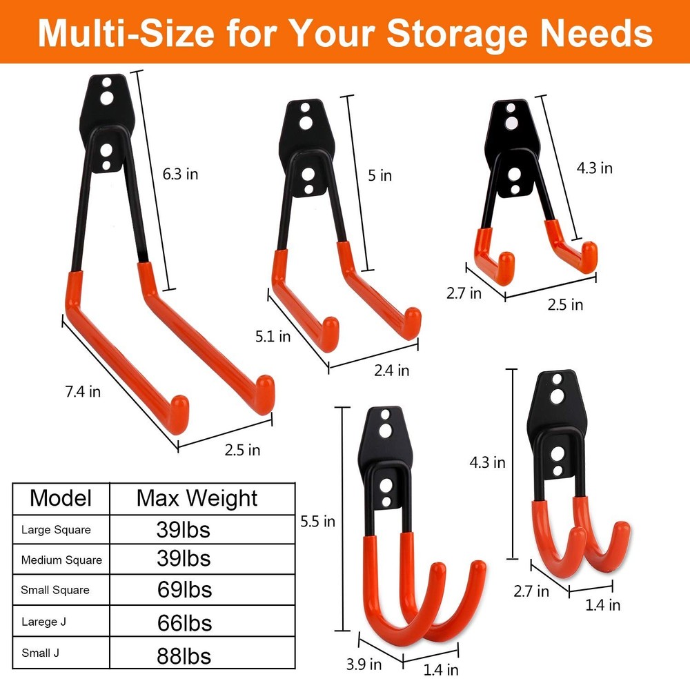 Dirza Garage Hooks 10 Pack Steel Garage Storage Utility Double Hooks, Heavy D...