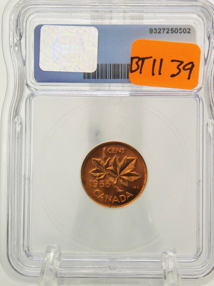 1955 CANADA ONE CENT - GRADED ICG MS65 RED (BT1139)