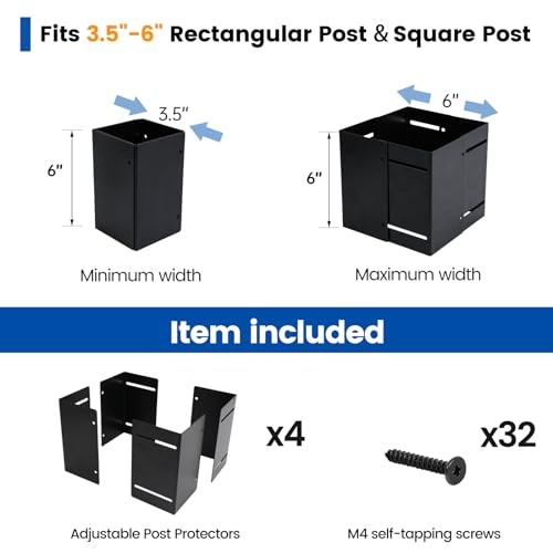 4Pack Adjustable Post Protector (Range 3.5" to 6") Fence Post Protector 4 Pack