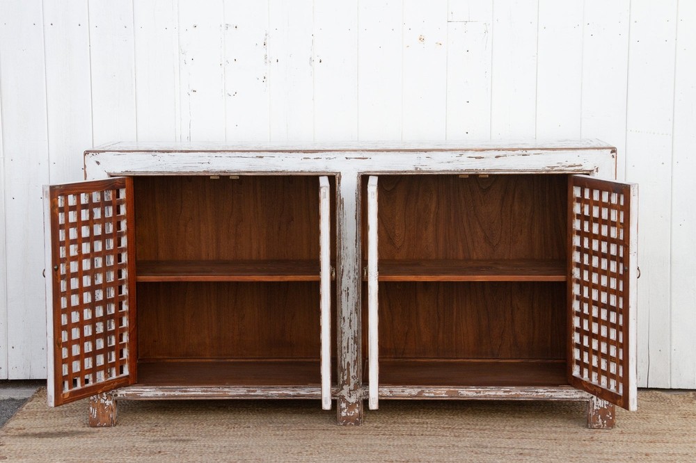 Farmhouse Antique White Lattice Sideboard