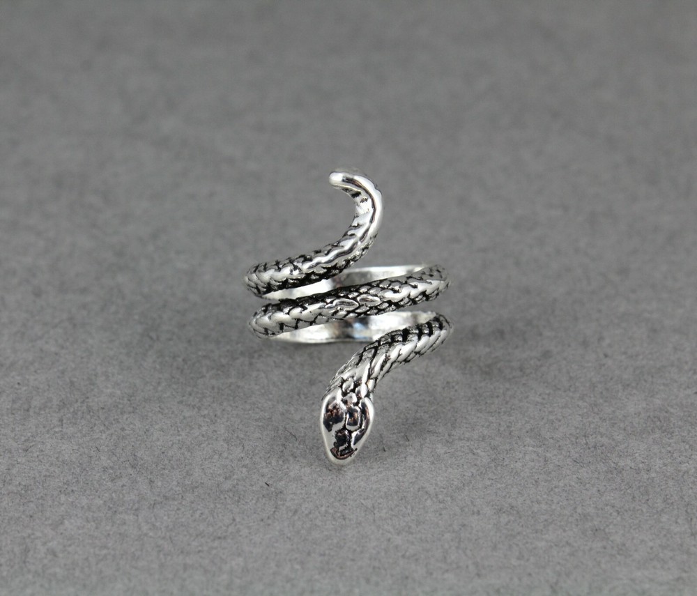 Silver snake ring asp cleopatra toga wrap serpent adjustable medusa statement