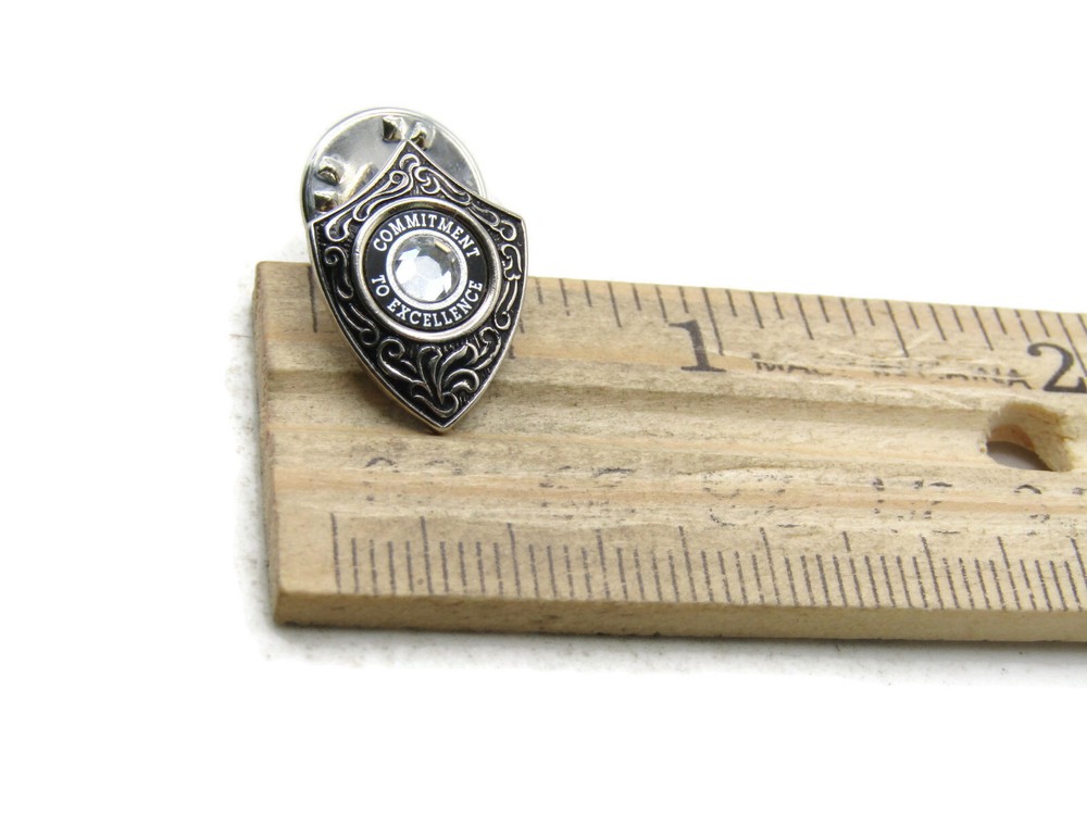 Commitment to Excellence Award Lapel Pin Shield Rhinestone Black Silver Tone