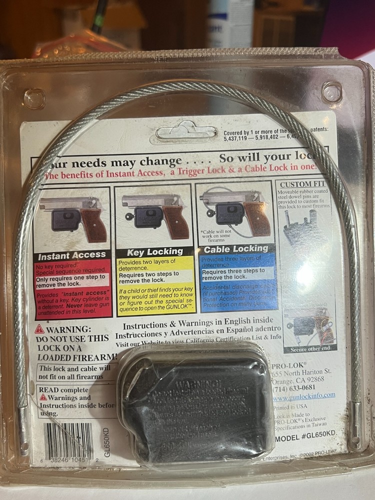 Pro-Lok Gunlock 3 Locks in 1 - Instant Access, Key Locking, or Cable Locking