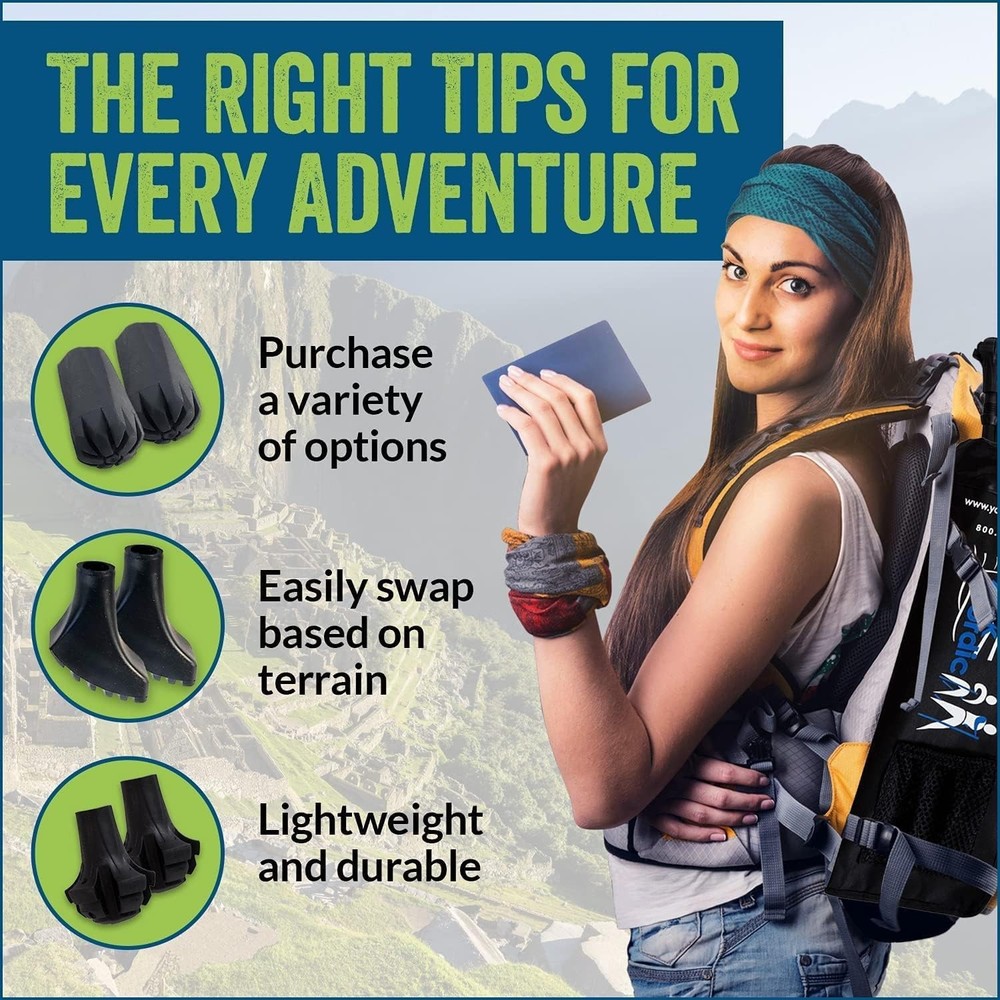 Universal Fit 4 Pack Trekking Pole Tips – Durable Rubber for All Walking Styles