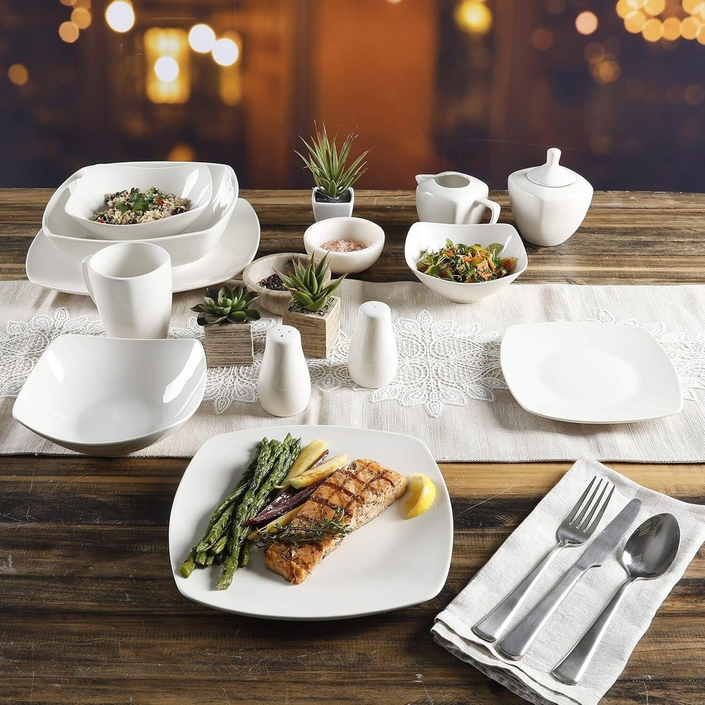 39 Piece Dinnerware Set Dinner Service Kitchen Dining Serveware Porcelain White