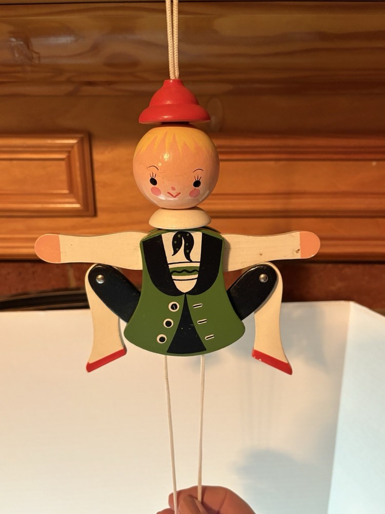 Vintage Sevi Wooden Pull String Marionette -Italy