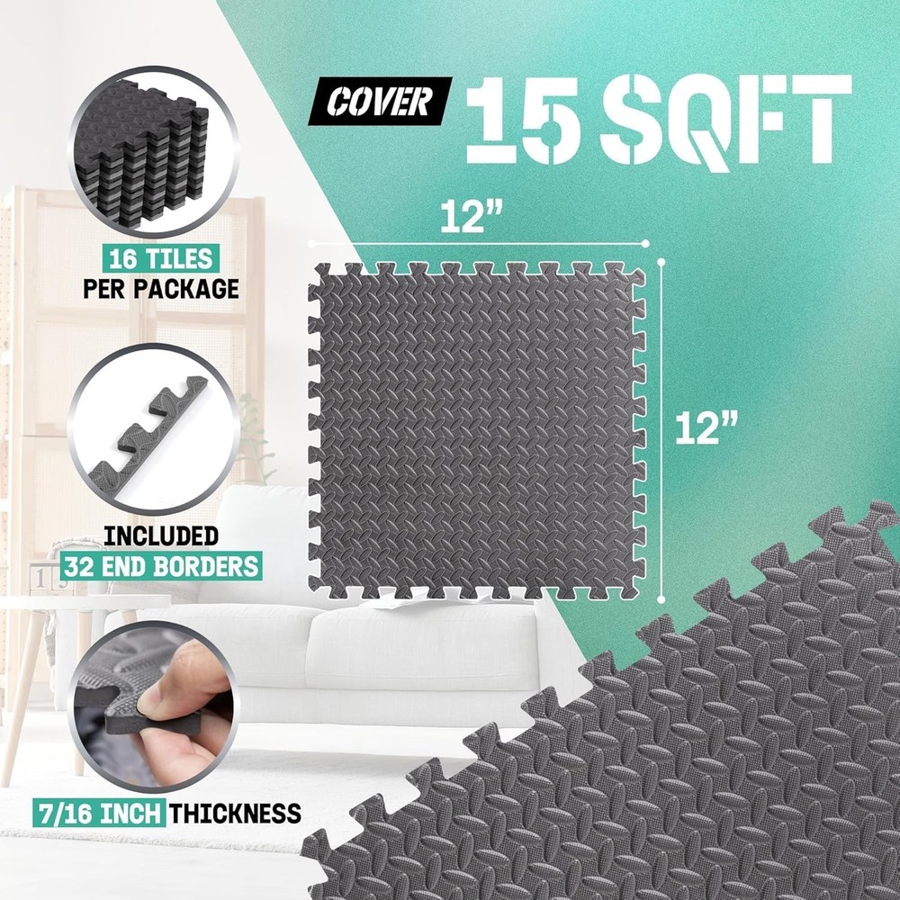 EVA Interlocking Mats, Puzzle Floor Tiles, Foam Floor Padding with Border for...