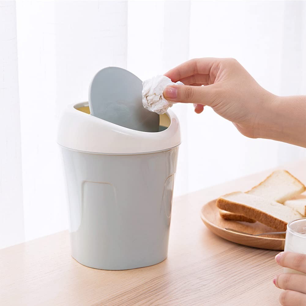 Mini Desktop Trash Can with Swing Lid 2 Pack Includes 120 Bags Small Wastebasket