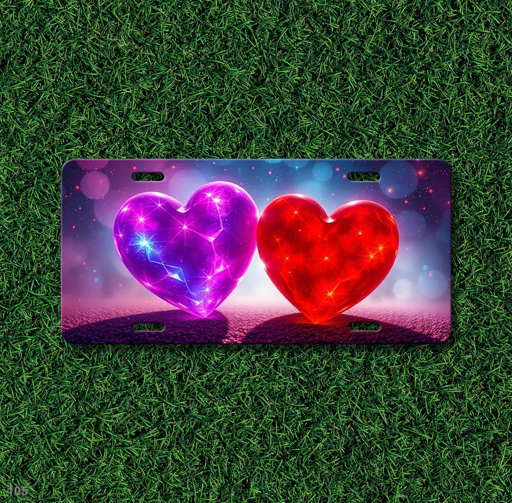 Bold Hearts License Plate Optional Text Car Tag Unique Gift