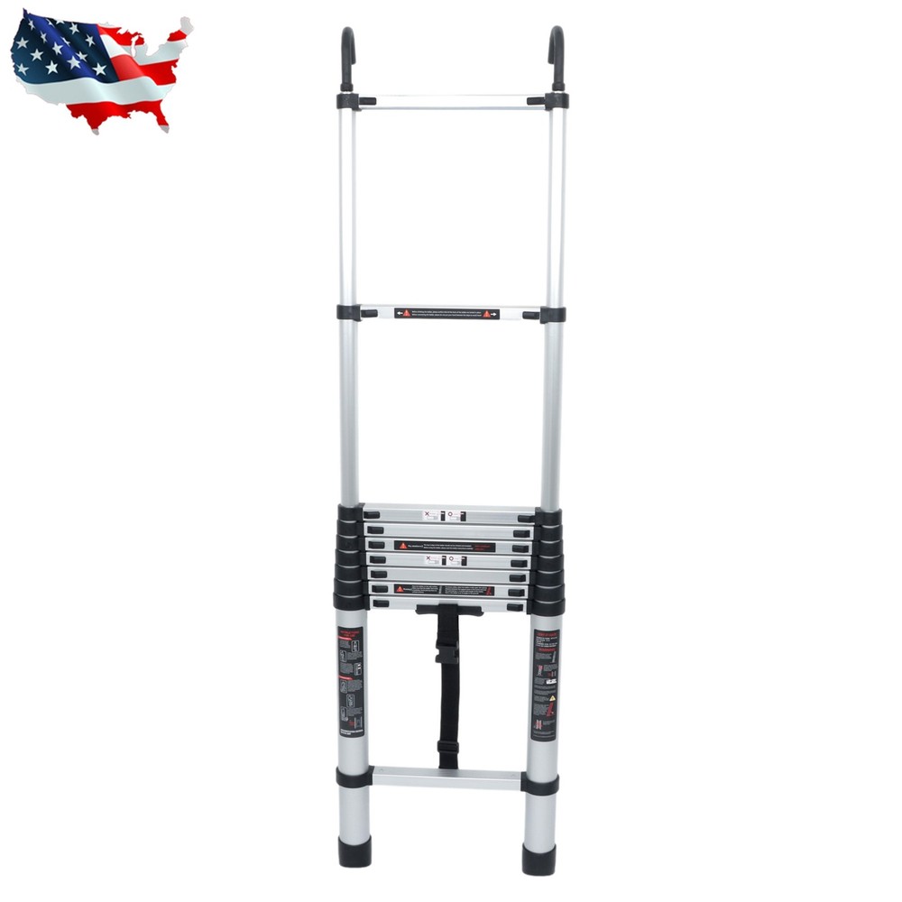 12.5 FT Compact Extension Step Aluminum Folding Telescopic Ladder with Hooks