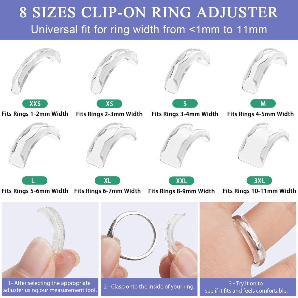 Xixter 14-Pack Ring Sizers for Loose Bands - Invisible Size Transparent