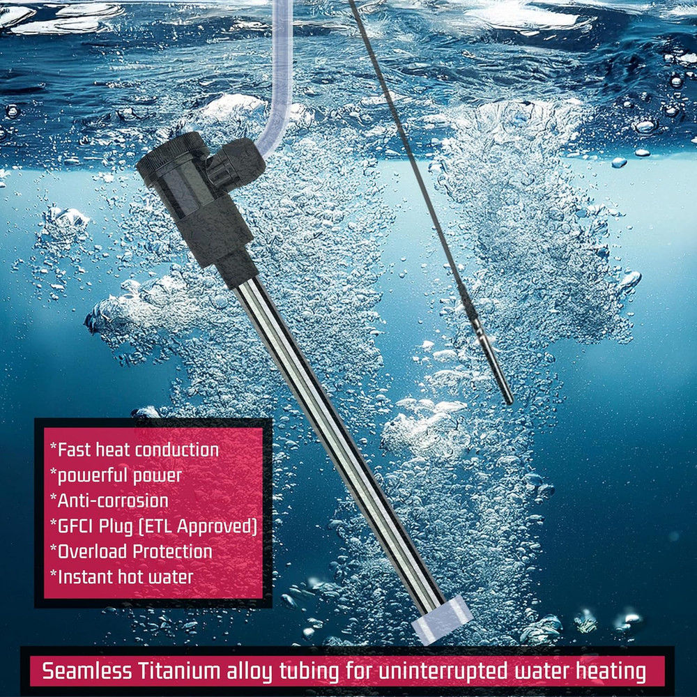 1500W Titanium Submersible Electric Immersion Water Heater with Temp Control & G