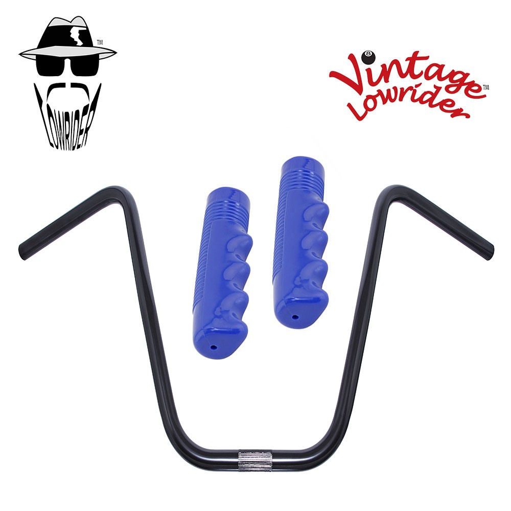 Original Lowrider 13" 22.2 D Handlebar Black 120mm Grips Solid/Blue