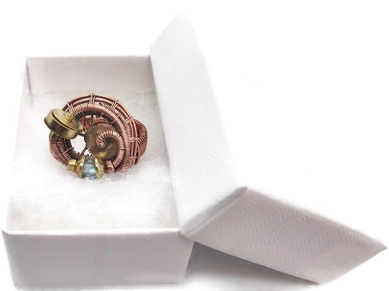Adjustable Labradorite Steampunk Ring in Copper and Brass