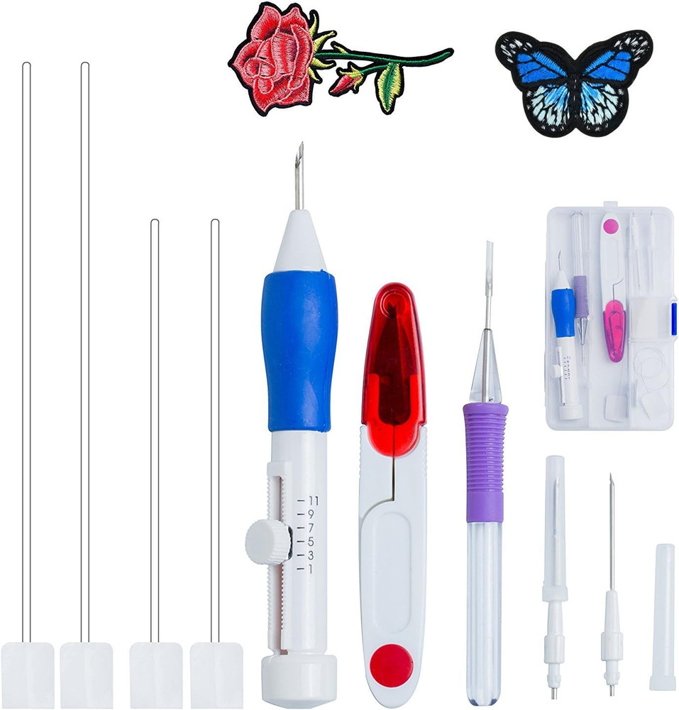Magic Embroidery Pen Set Punch Needle Tool Kit with Threaders for DIY Sewing