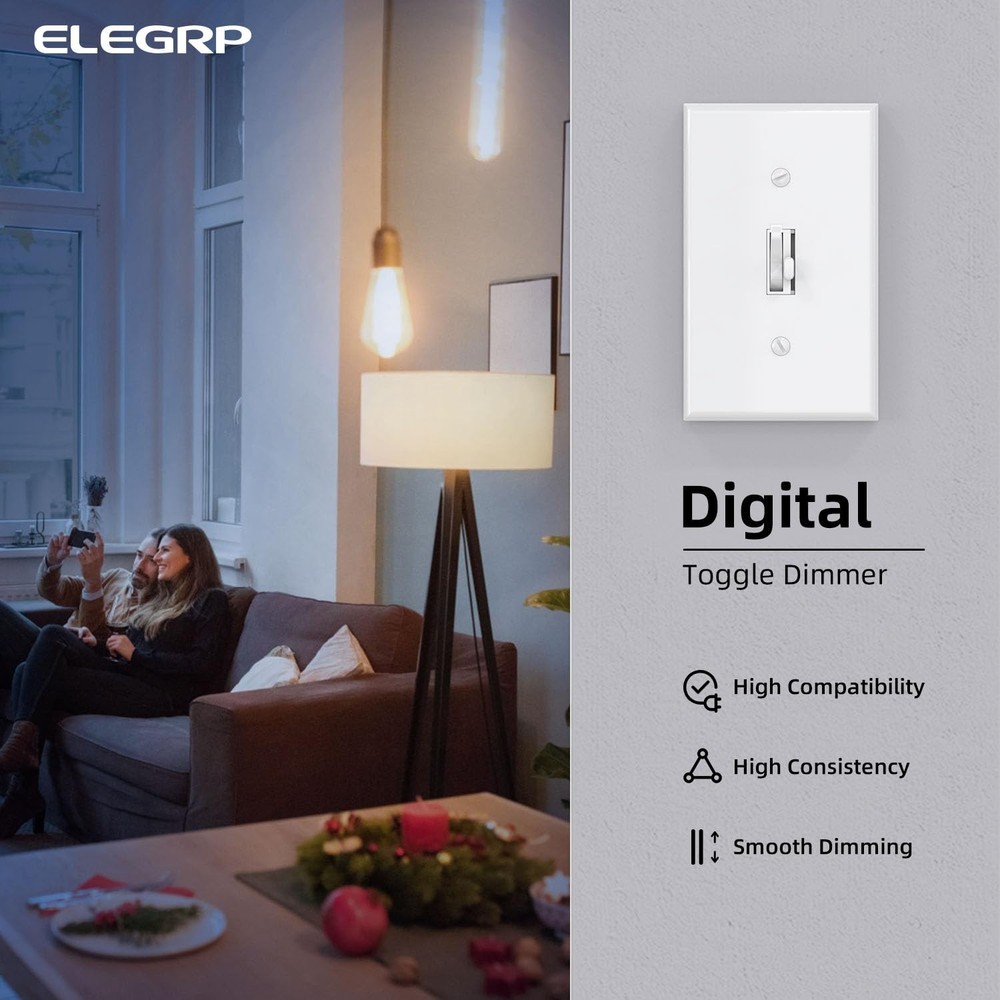 Digital Toggle Dimmer Switch for Dimmable LED, CFL and Incandescent Light Bul...
