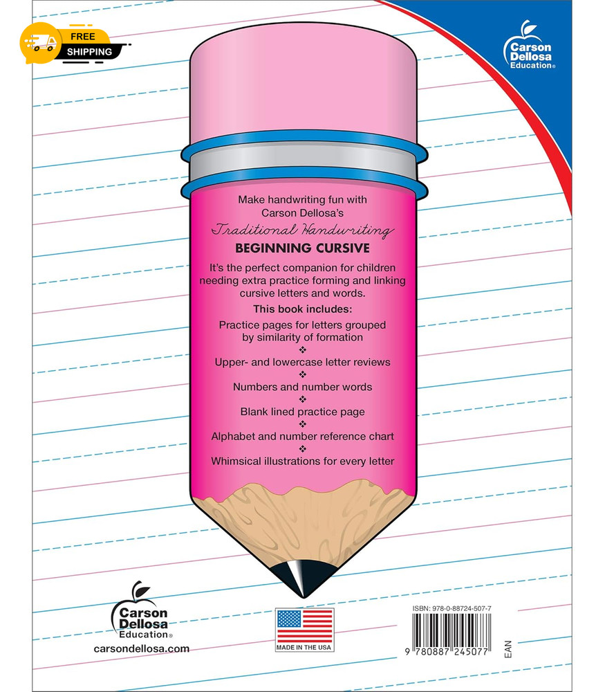 Carson Dellosa Beginning Cursive Handwriting Workbook, Traditional Writing Book