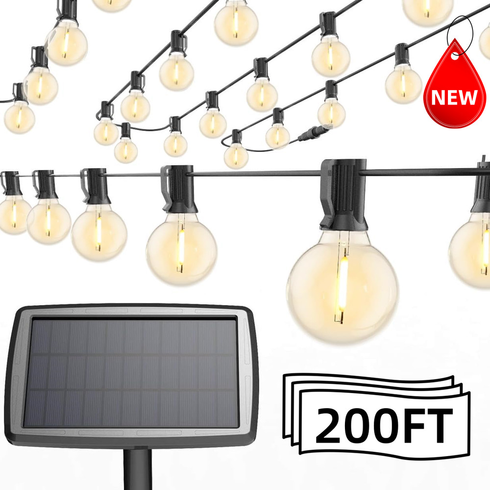 Solar String Lights - 200Ft LED Outdoor String Lights - Shatterproof, Waterproof