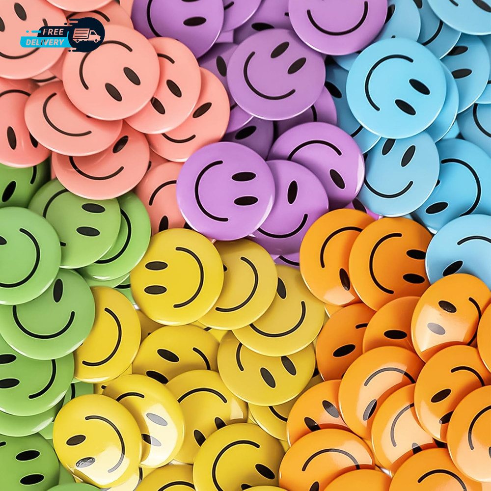 90Pc Boho Pastel Smile Face Button Pins Colorful Happy Face round Pinback Button